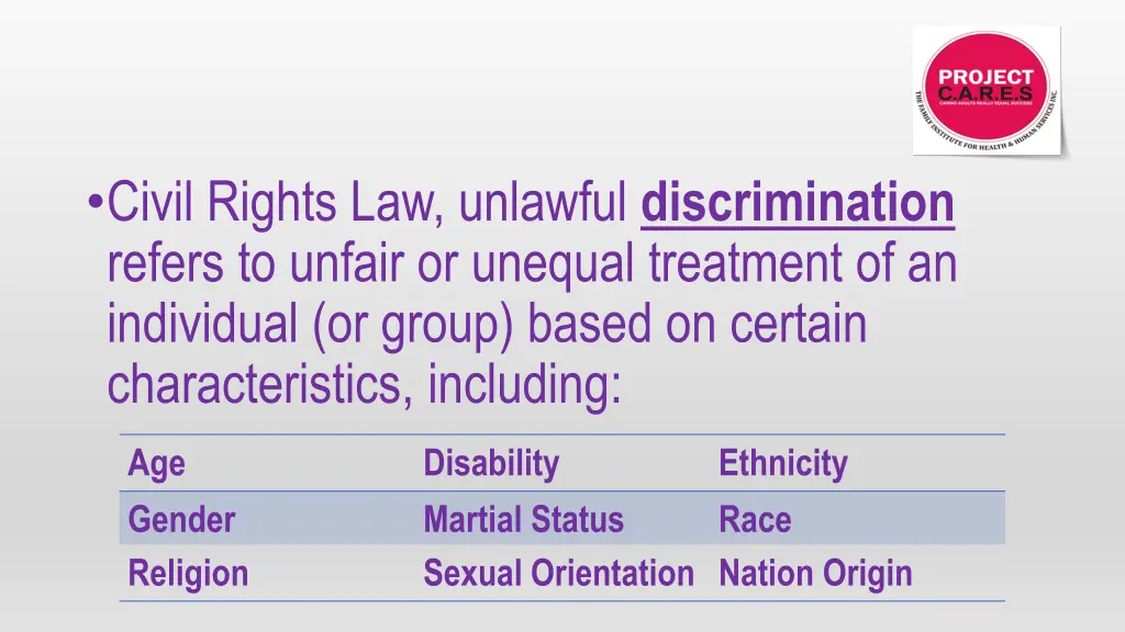 civil rights law unlawful discrimination refers