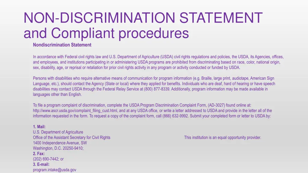 non discrimination statement and compliant