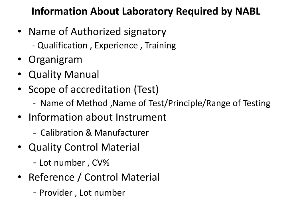 information about laboratory required by nabl