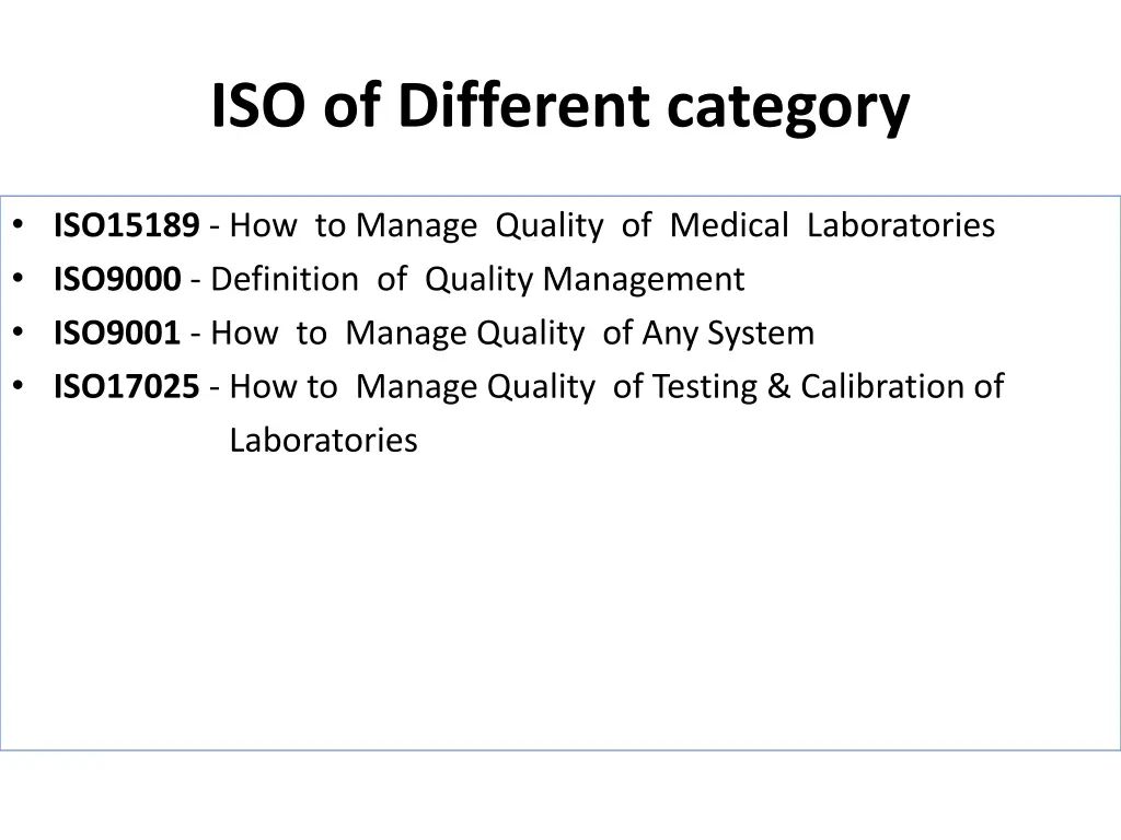 iso of different category