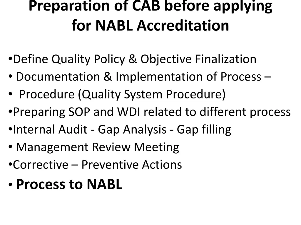 preparation of cab before applying for nabl 1