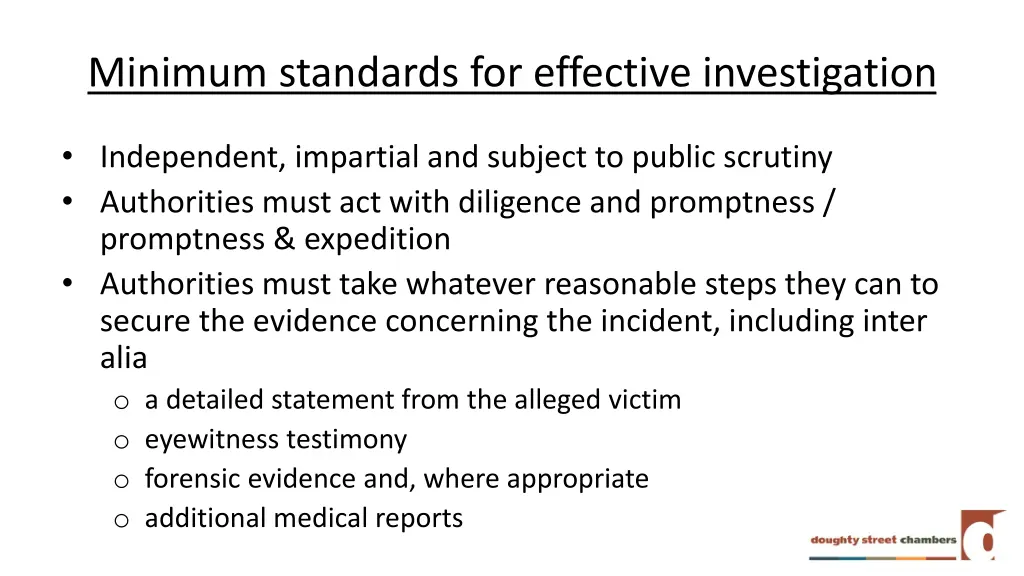 minimum standards for effective investigation