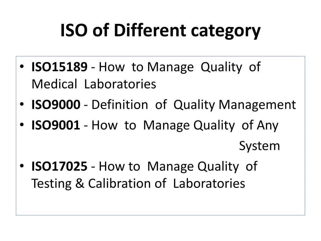 iso of different category