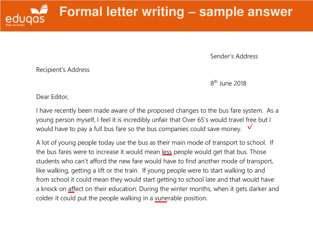 formal letter writing sample answer 1