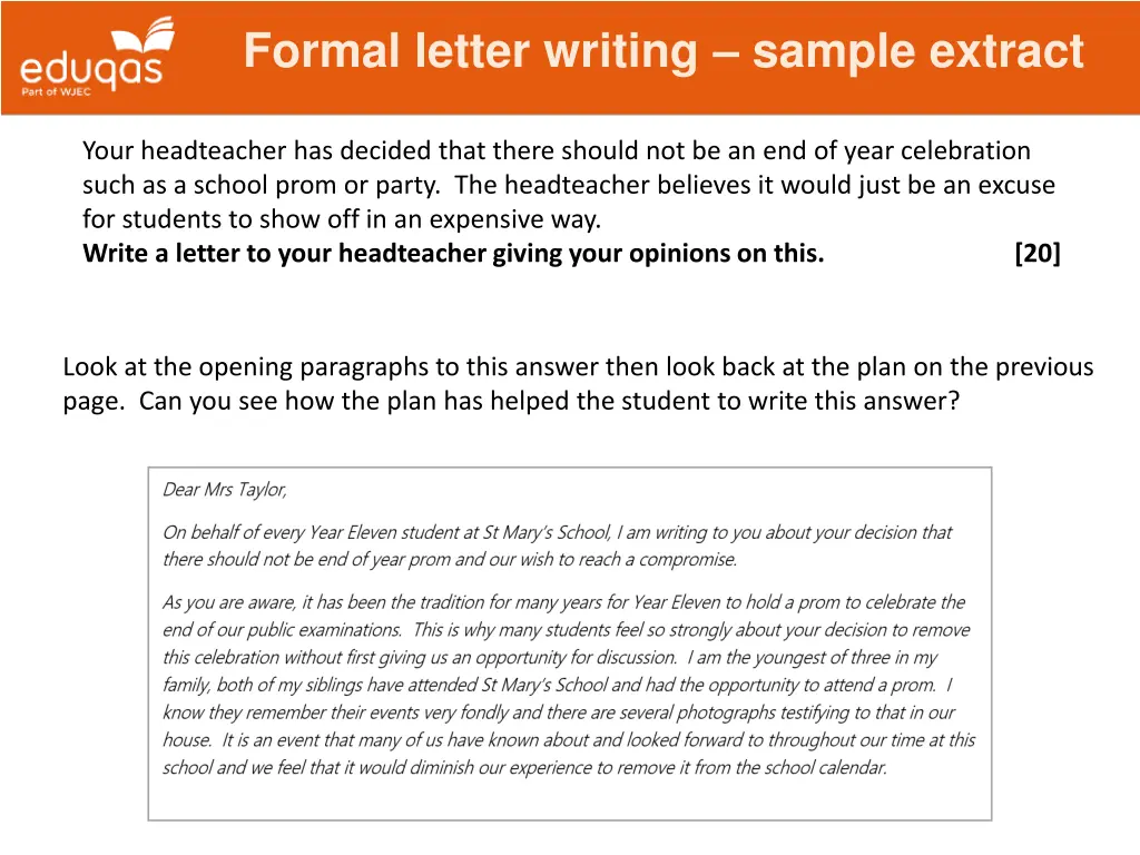 formal letter writing sample extract