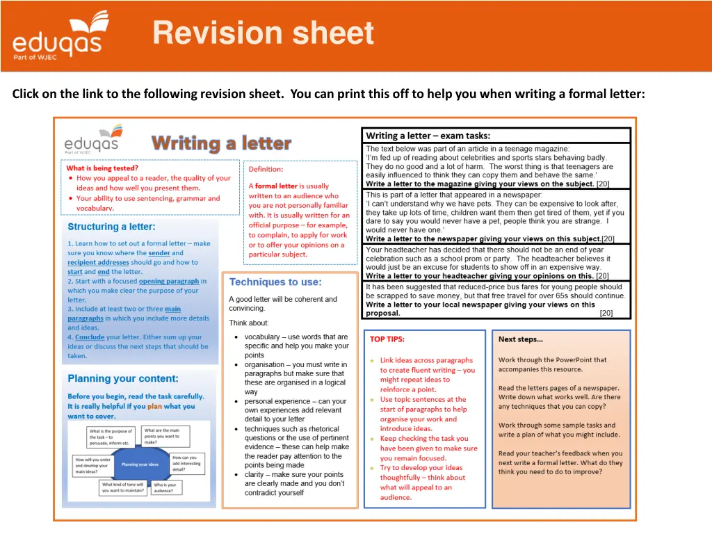 revision sheet