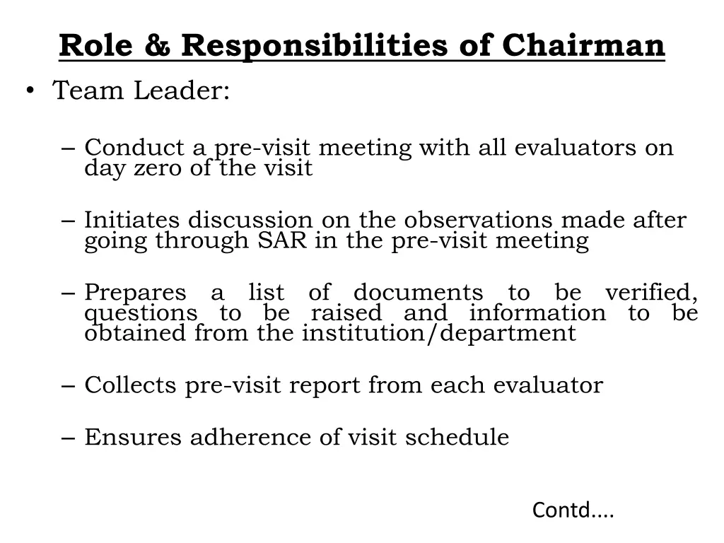 role responsibilities of chairman team leader