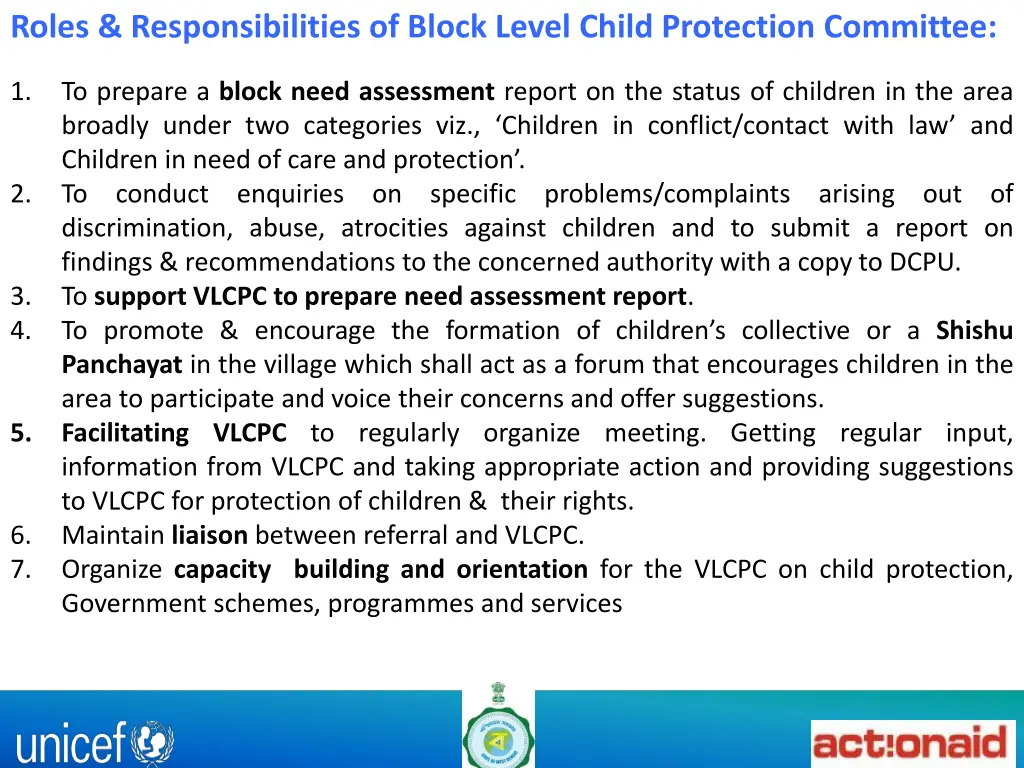 roles responsibilities of block level child