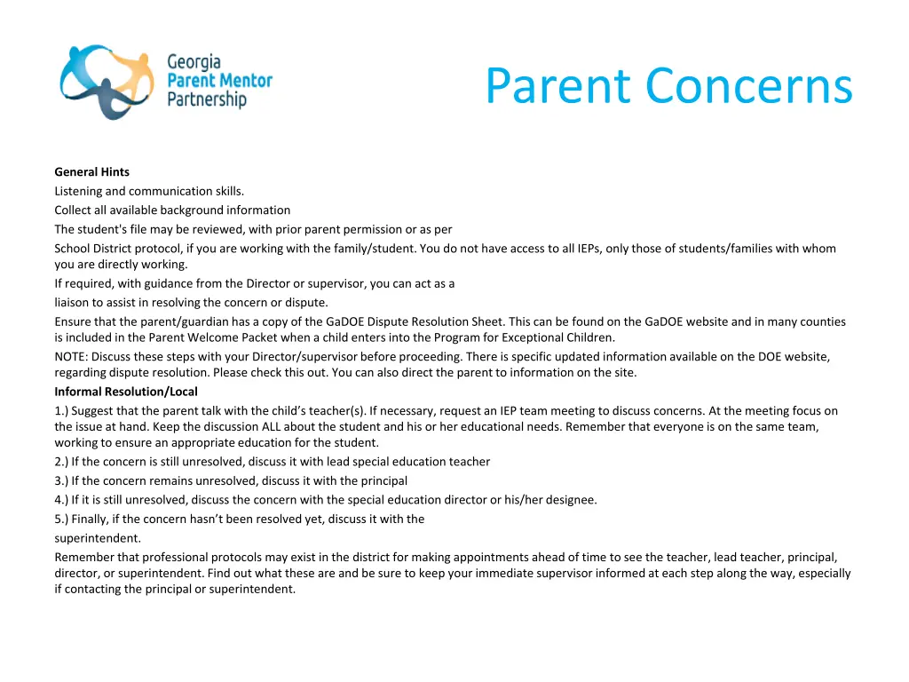 parent concerns