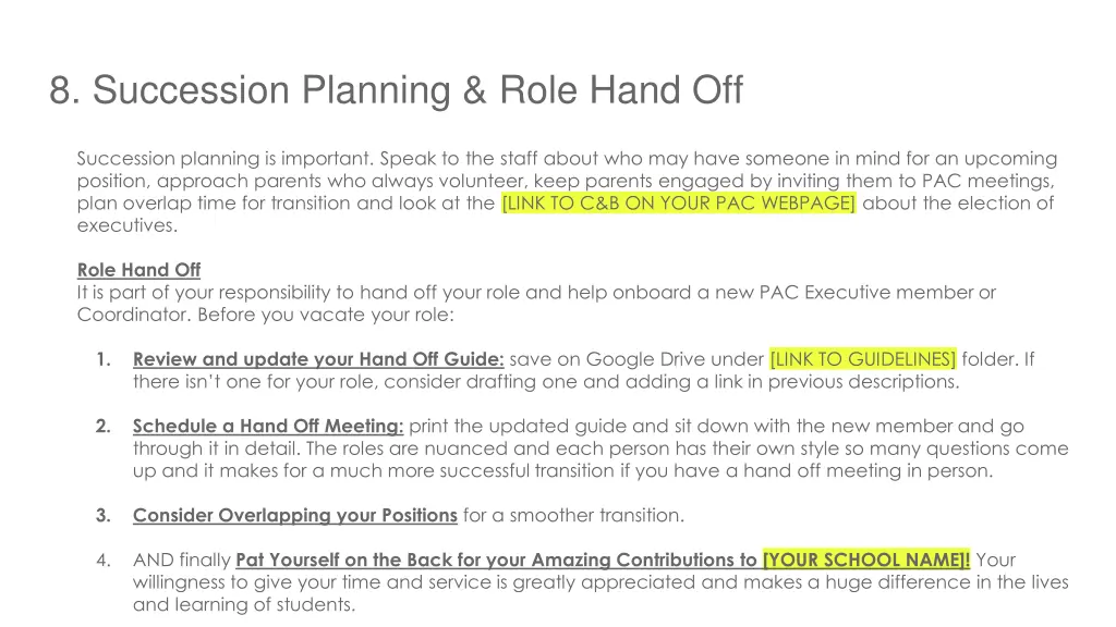 8 succession planning role hand off