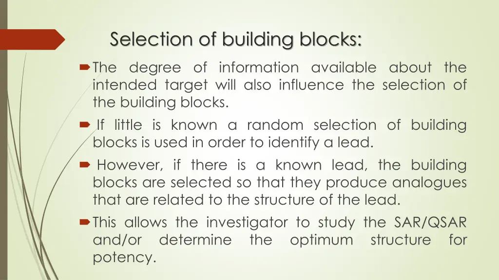 selection of building blocks