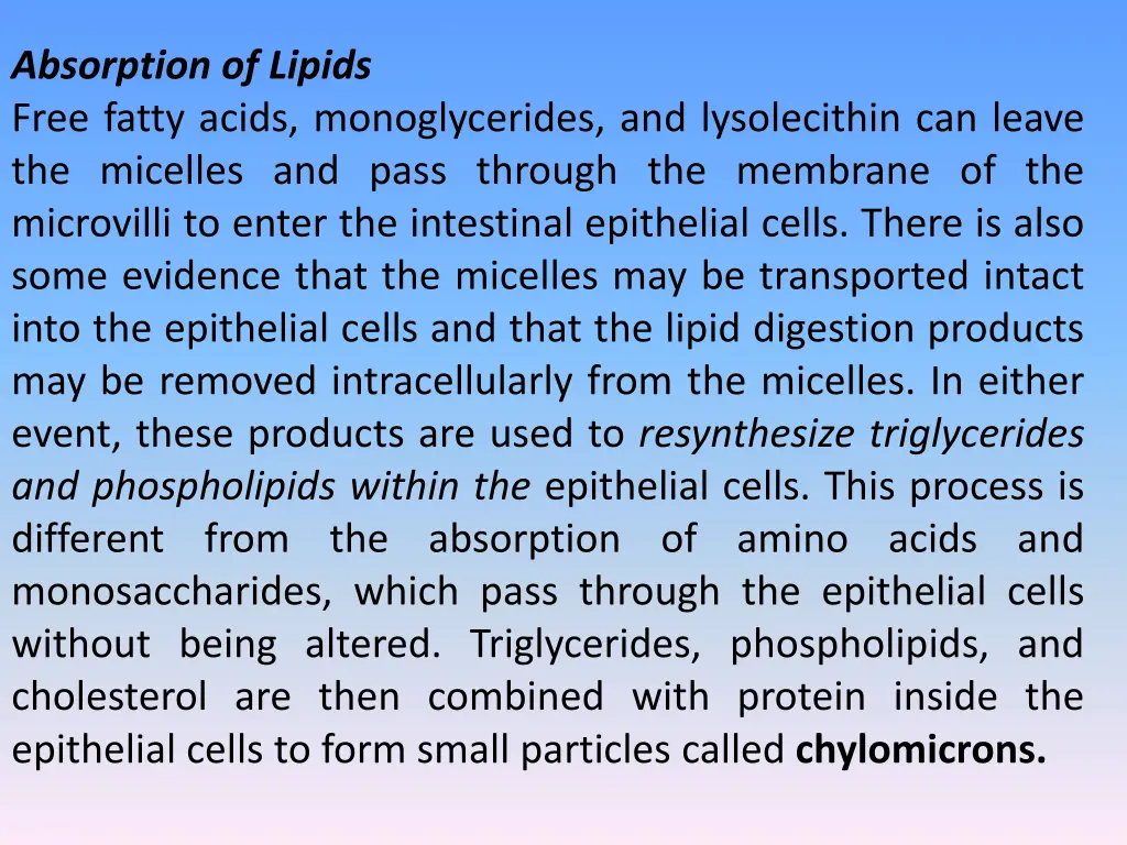 absorption of lipids free fatty acids