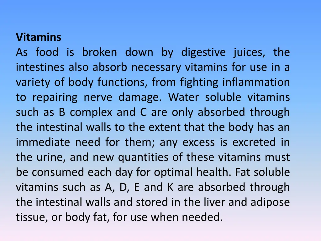 vitamins as food is broken down by digestive