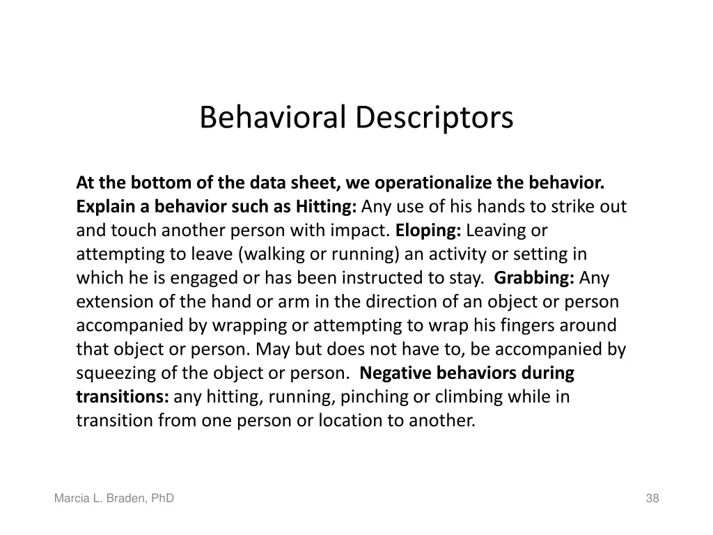 behavioral descriptors