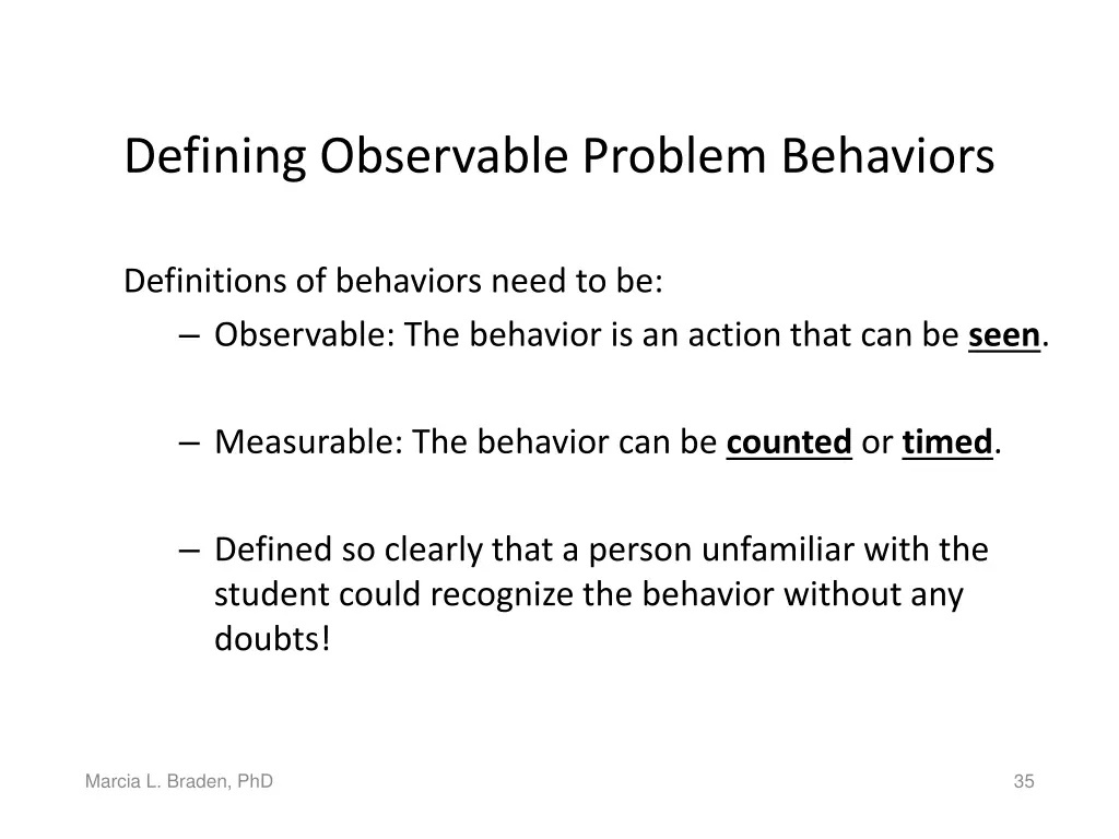 defining observable problem behaviors