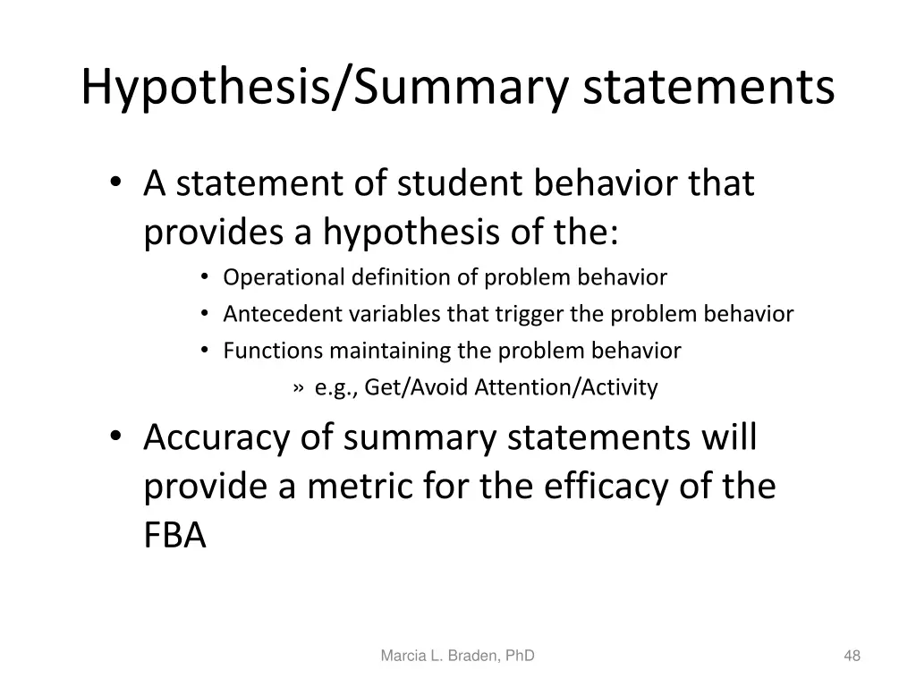 hypothesis summary statements