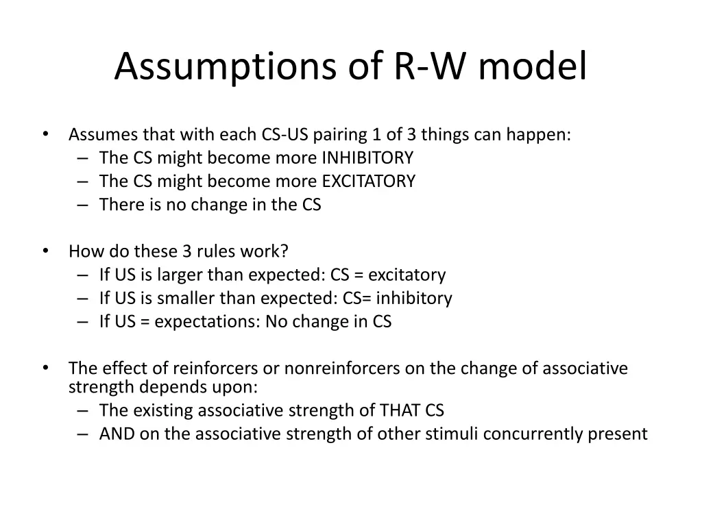 assumptions of r w model