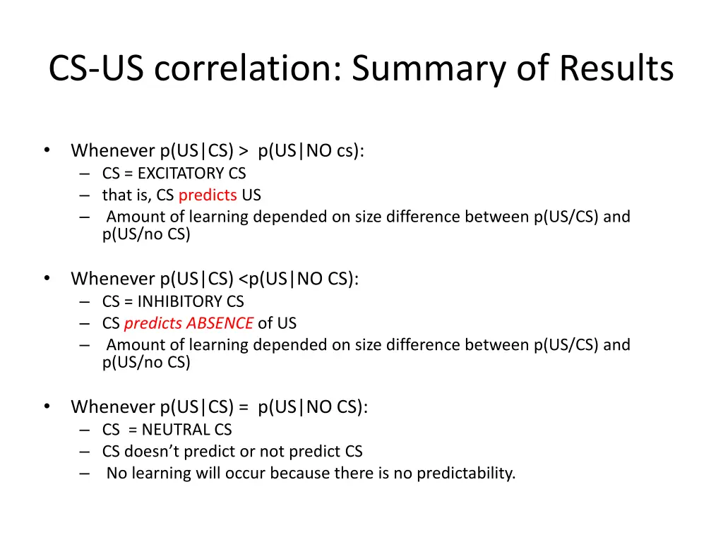 cs us correlation summary of results