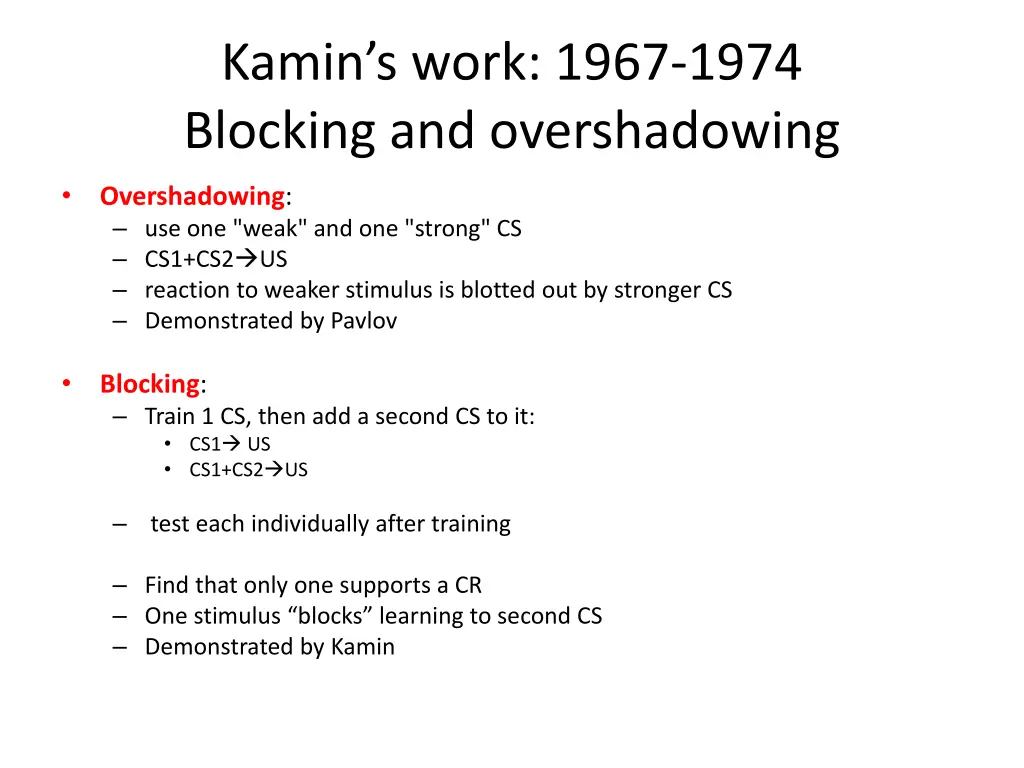 kamin s work 1967 1974 blocking and overshadowing