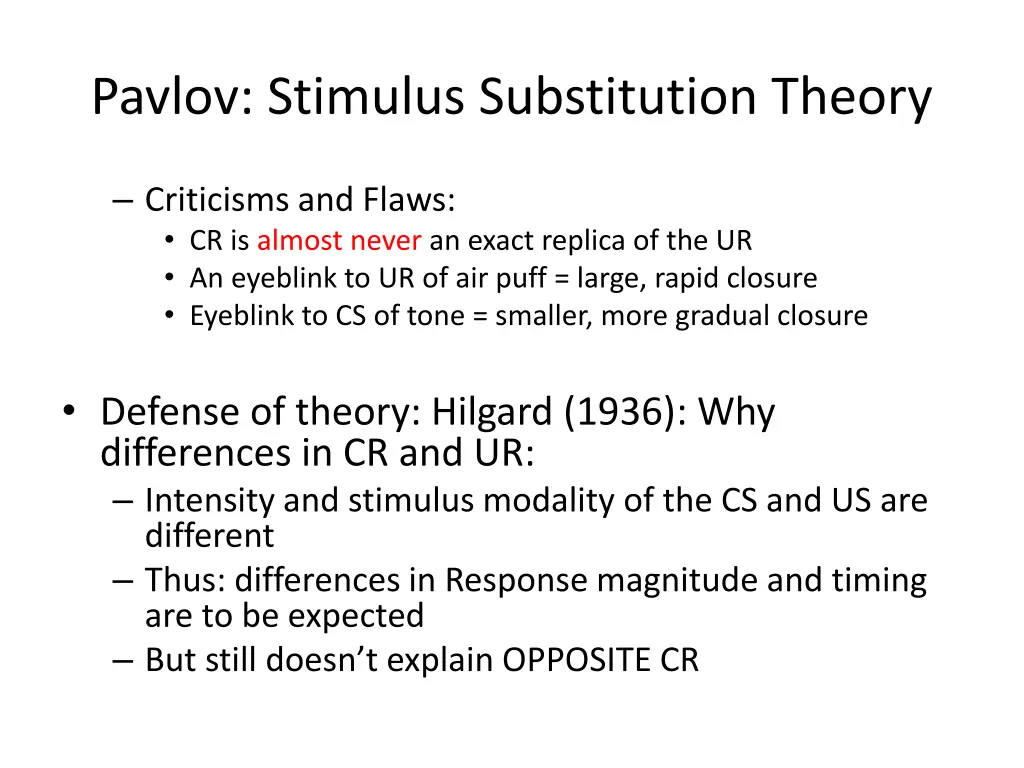 pavlov stimulus substitution theory 1