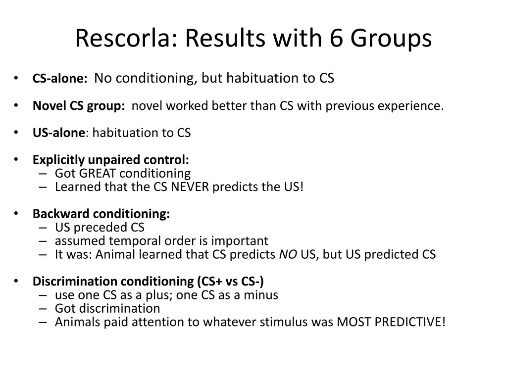 rescorla results with 6 groups