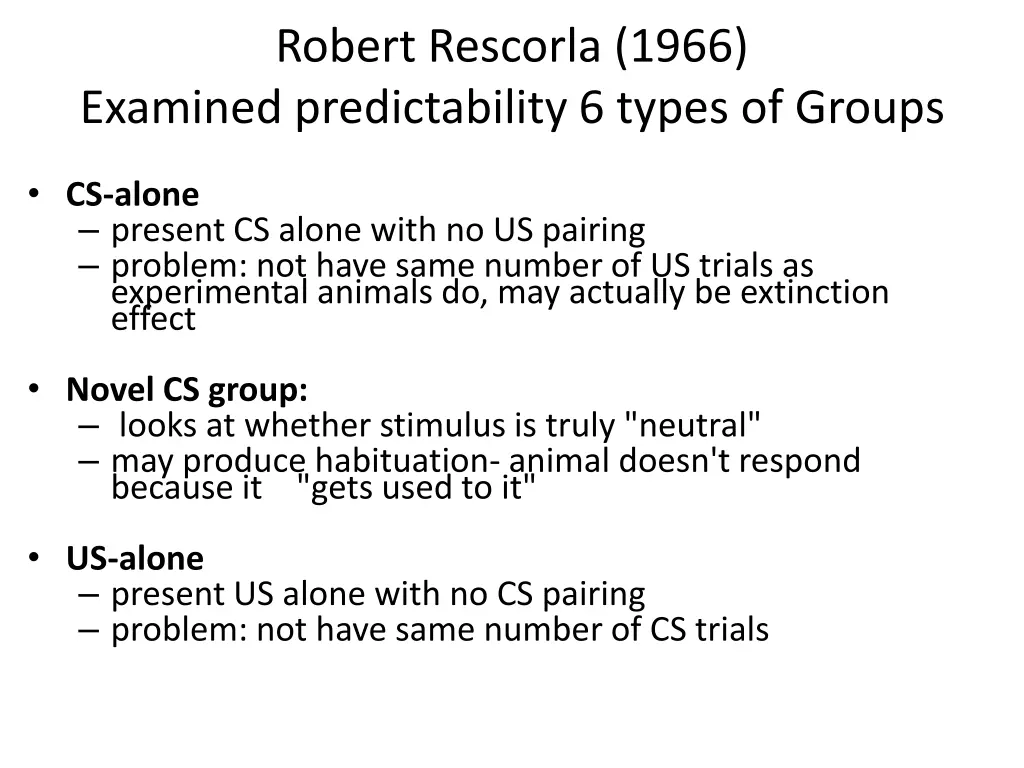 robert rescorla 1966 examined predictability