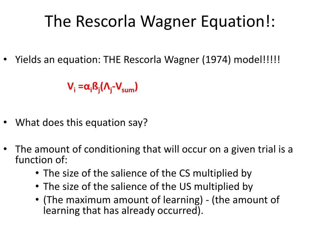 the rescorla wagner equation 1