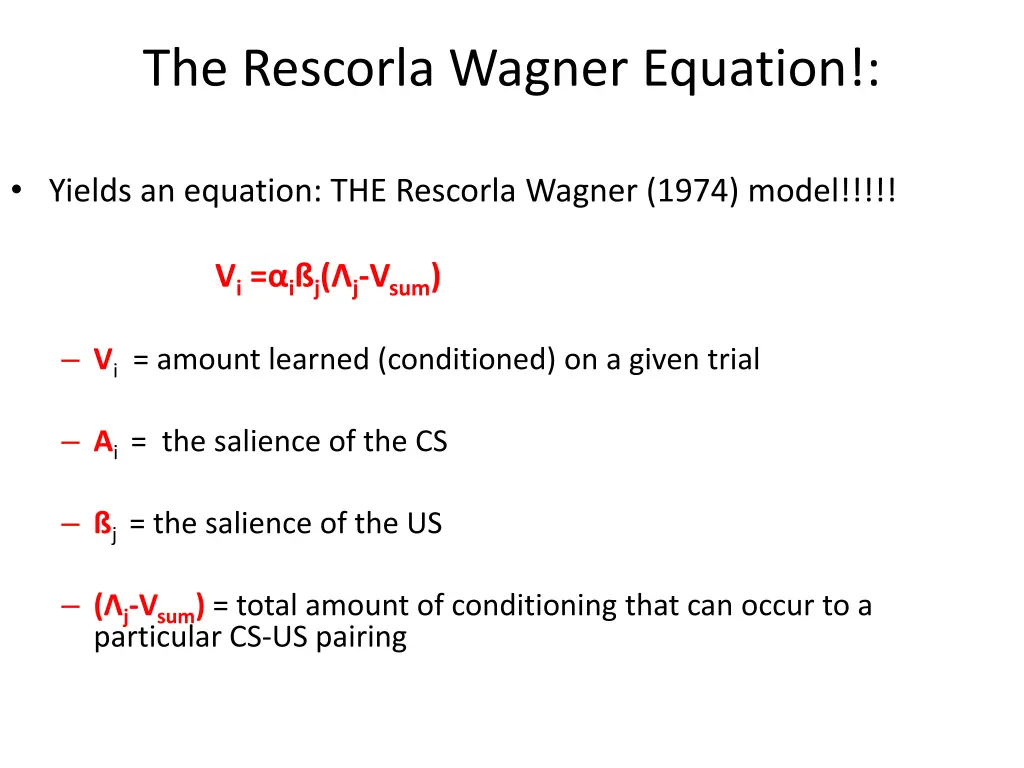 the rescorla wagner equation