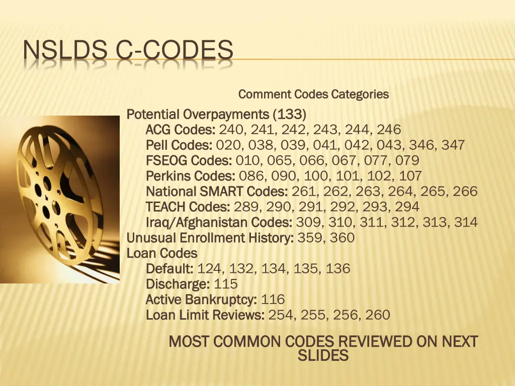 nslds c codes