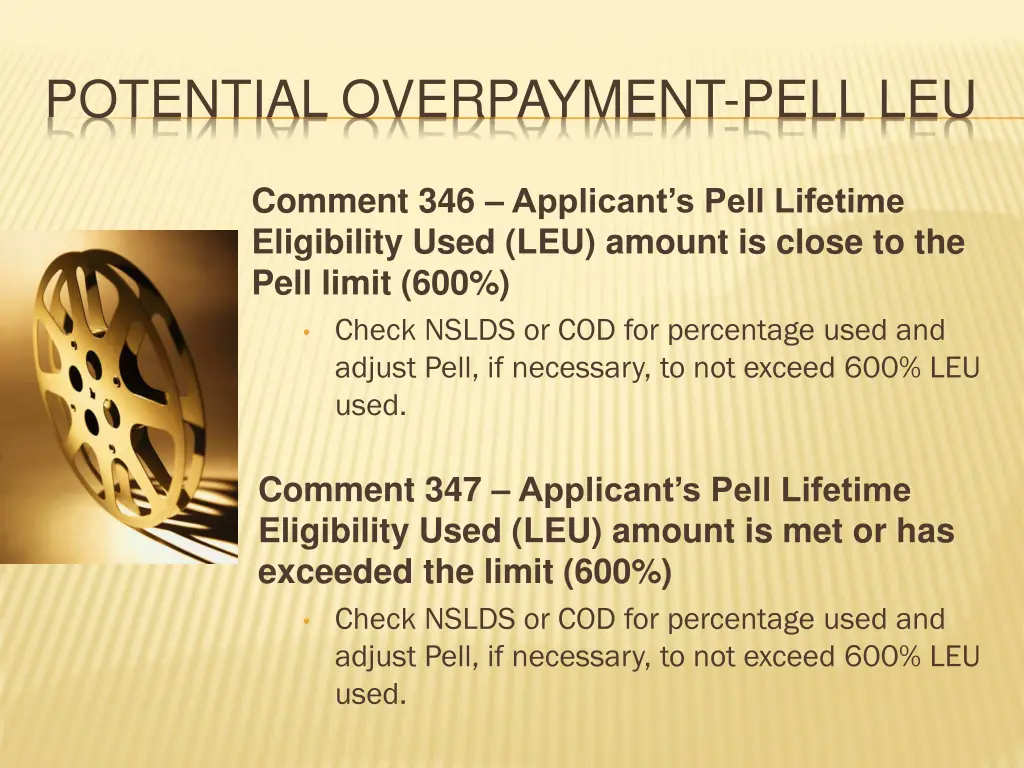 potential overpayment pell leu