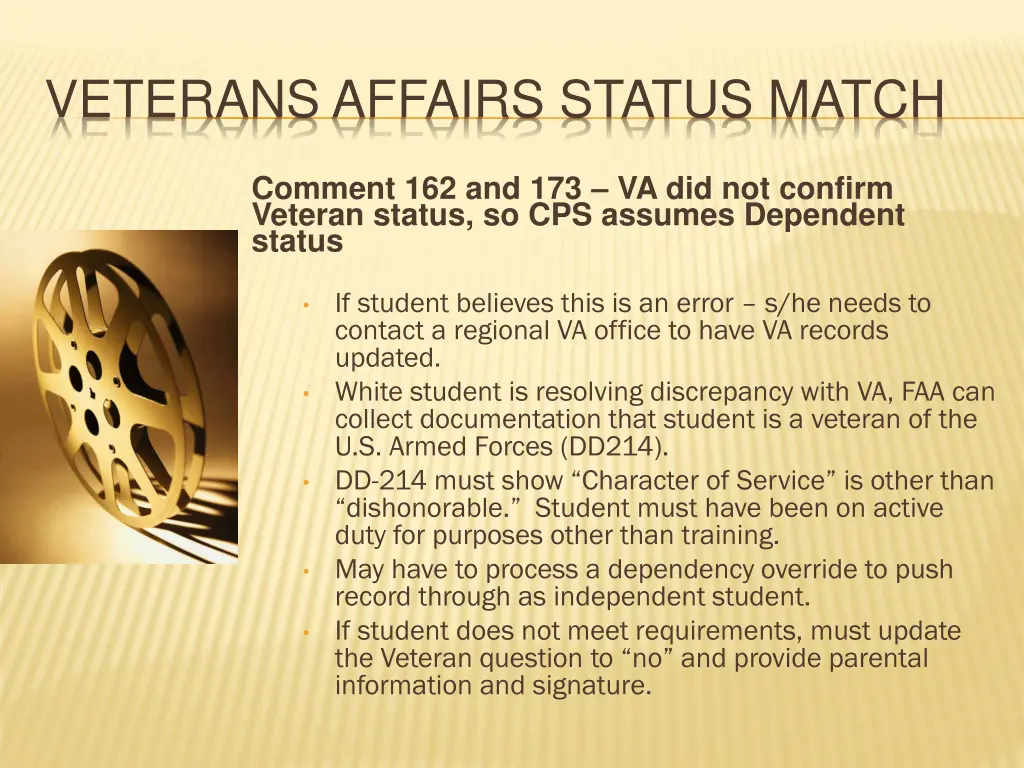 veterans affairs status match