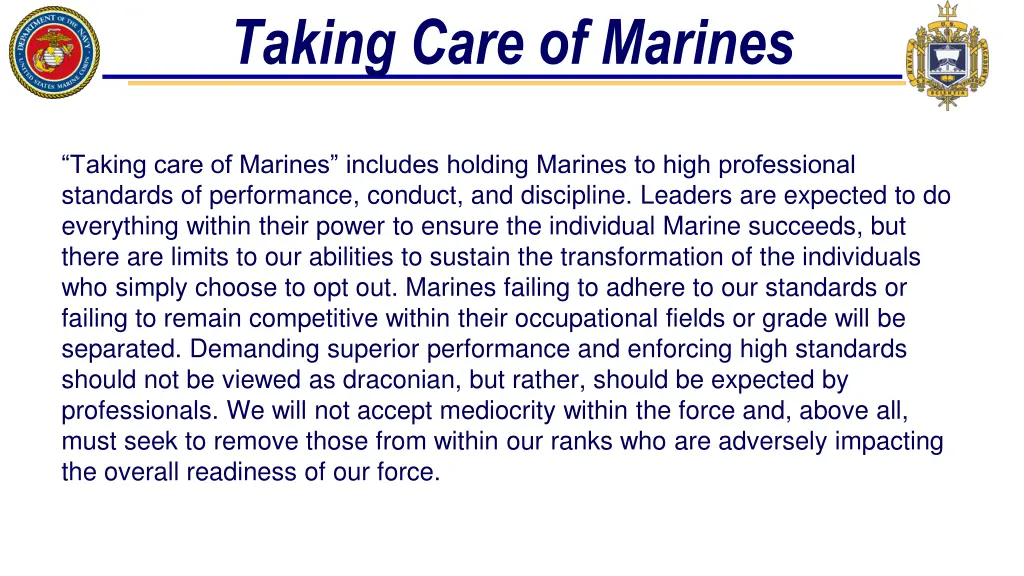 taking care of marines