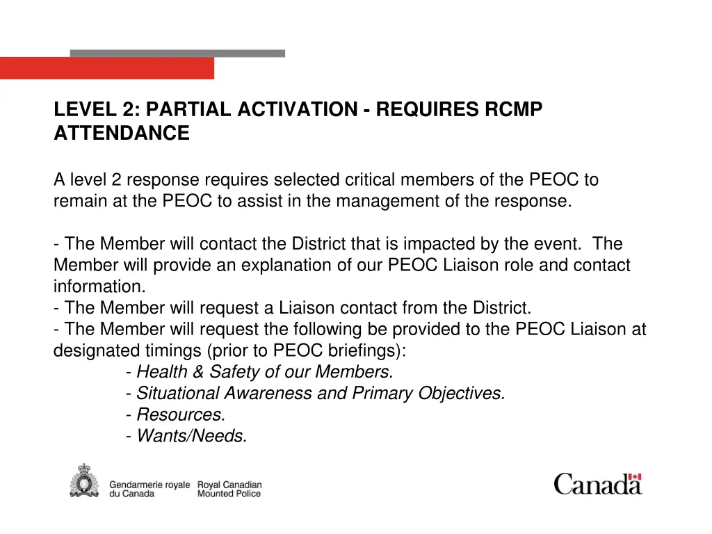 level 2 partial activation requires rcmp