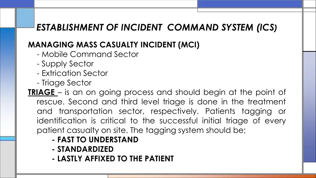 establishment of incident command system ics