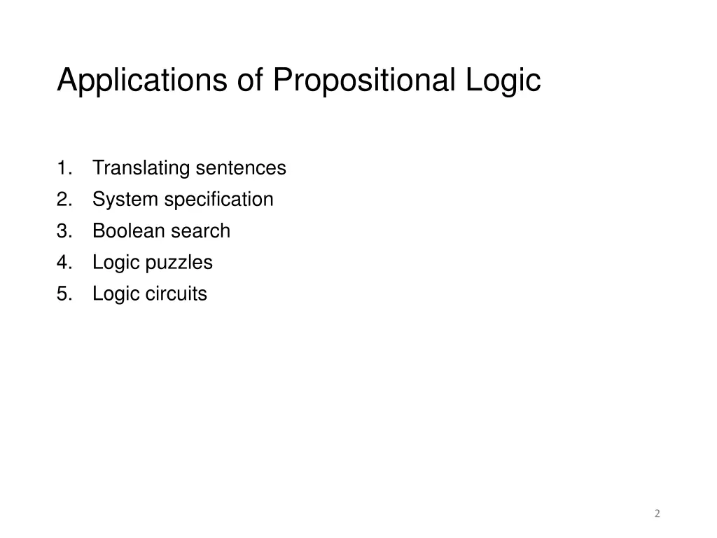 applications of propositional logic