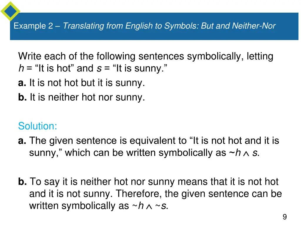 example 2 translating from english to symbols