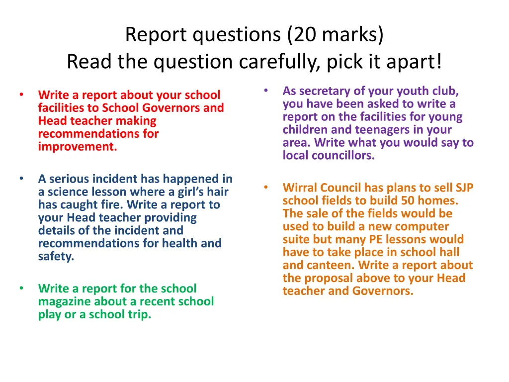 report questions 20 marks read the question