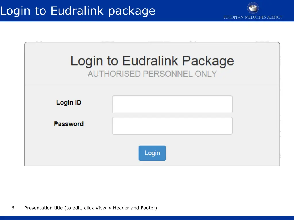 login to eudralink package