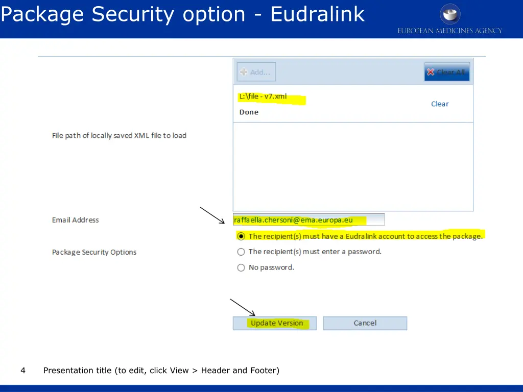 package security option eudralink