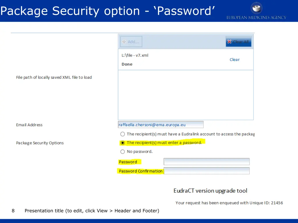 package security option password