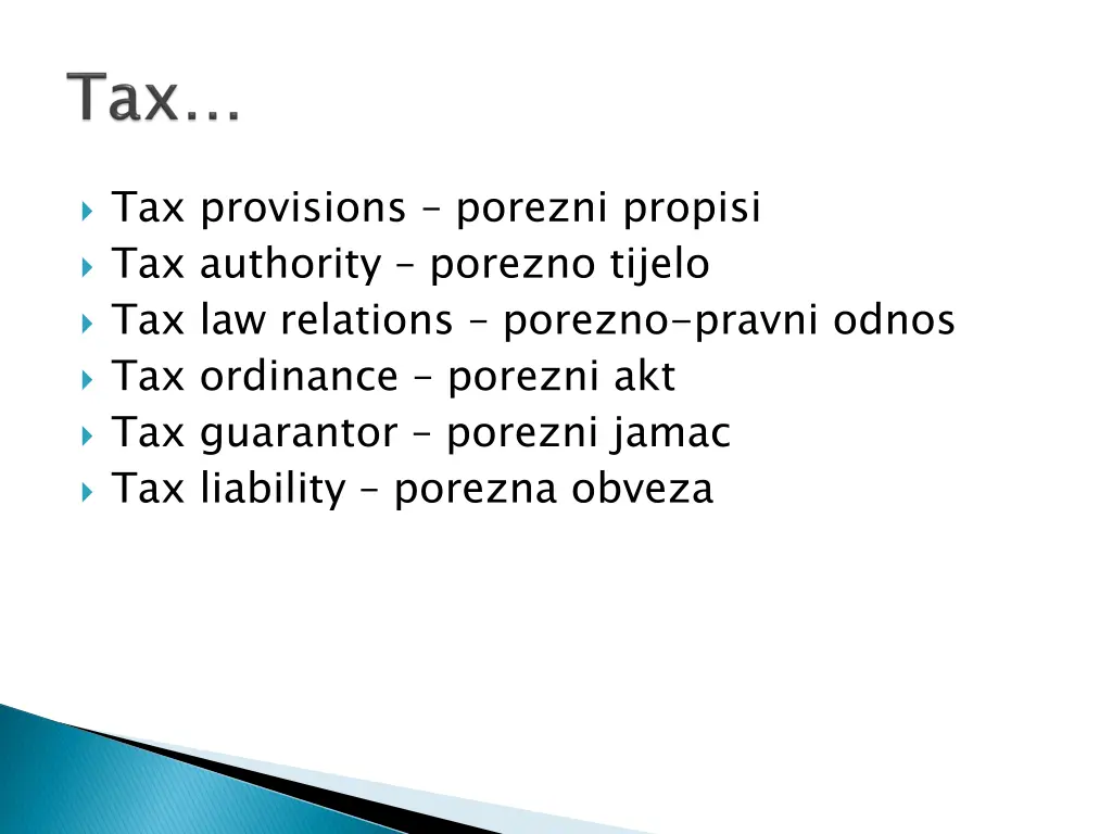 tax provisions porezni propisi tax authority