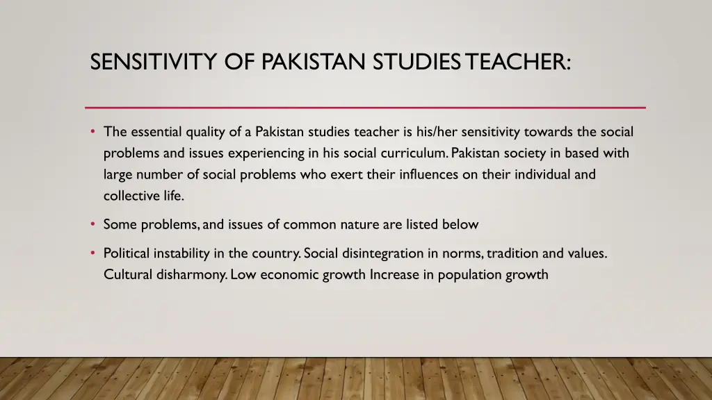 sensitivity of pakistan studies teacher