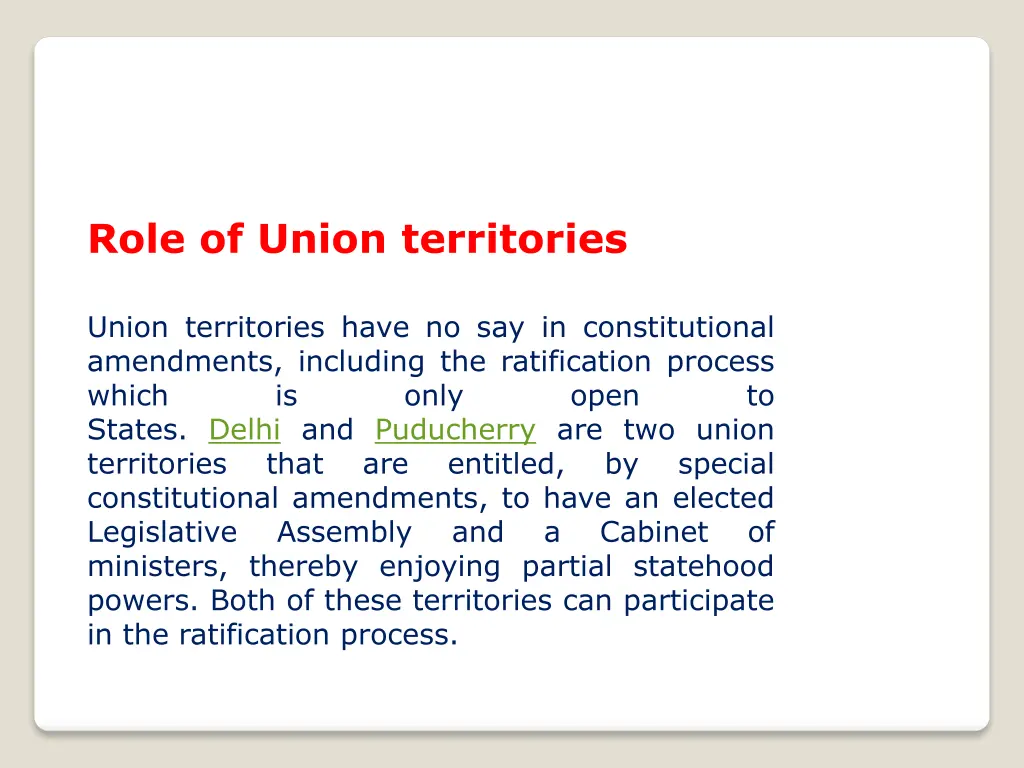 role of union territories