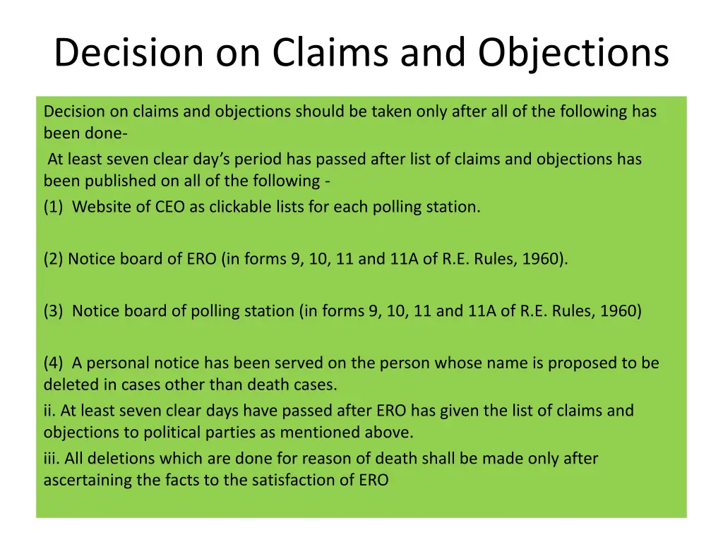 decision on claims and objections