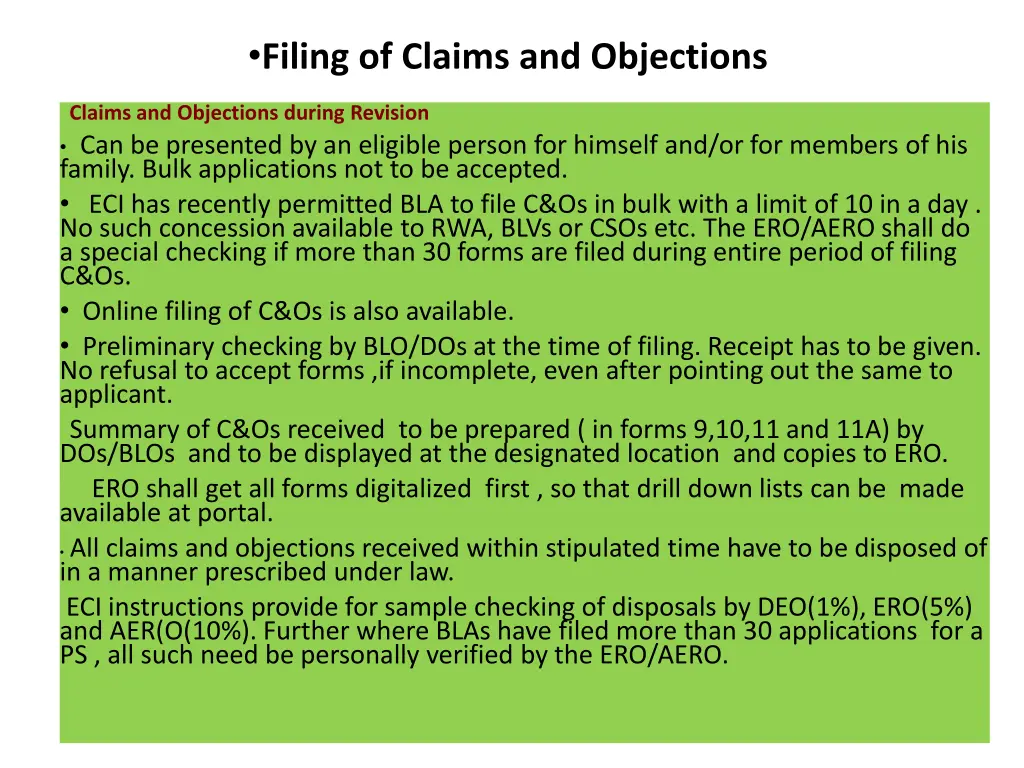 filing of claims and objections