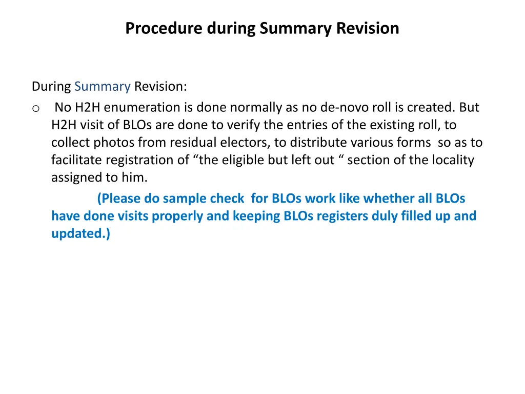 procedure during summary revision 1