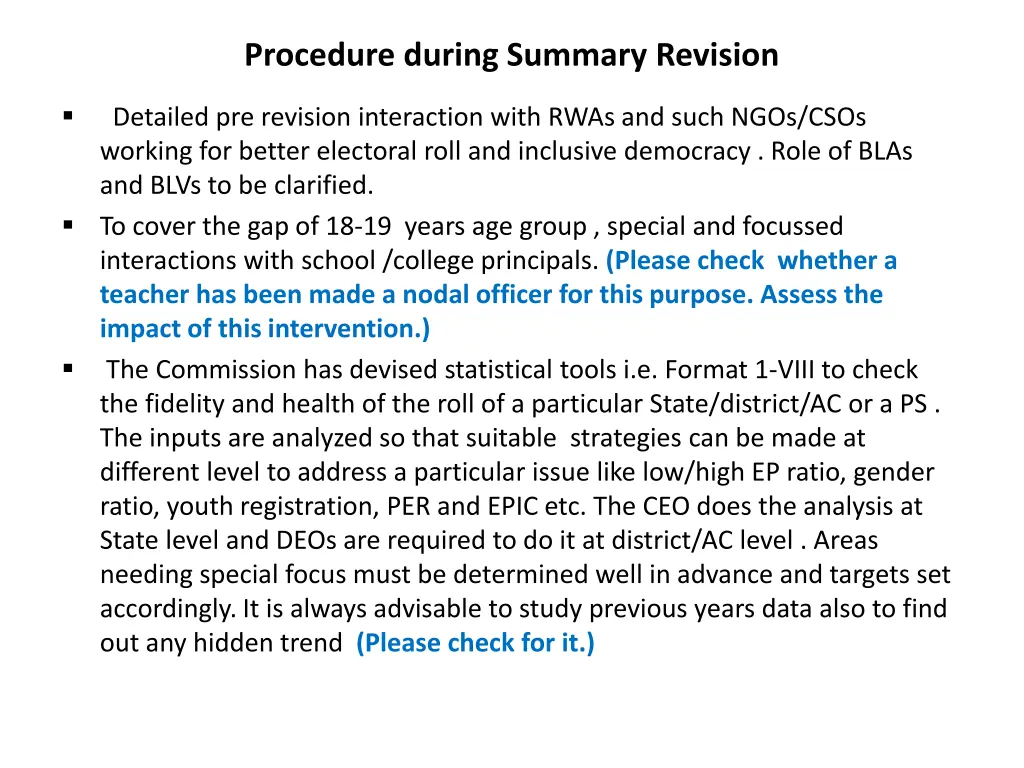 procedure during summary revision 4