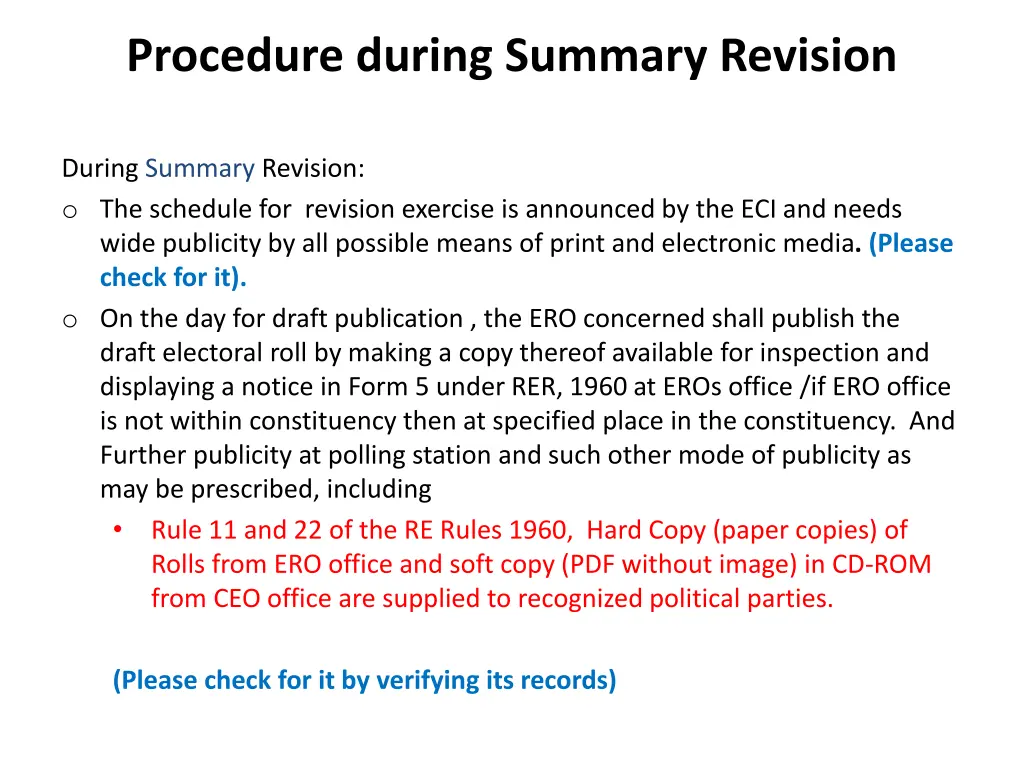 procedure during summary revision