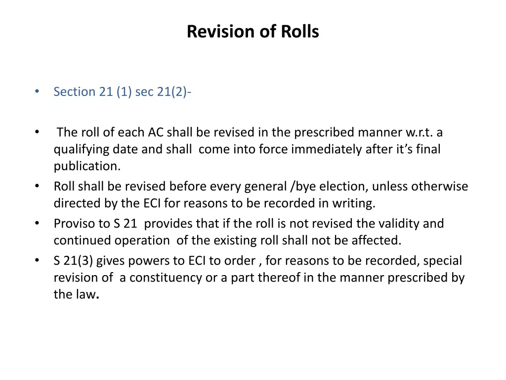 revision of rolls