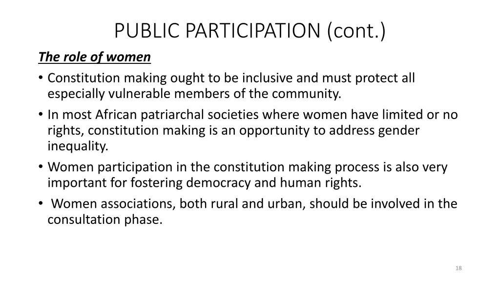 public participation cont the role of women